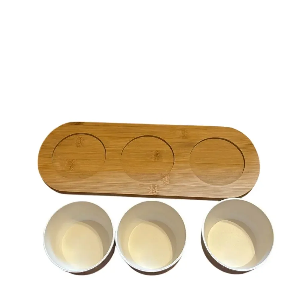 Home Bamboo Snack Bowl Set 4 Pc White Serving Bowls Tray NIB Appetizer
